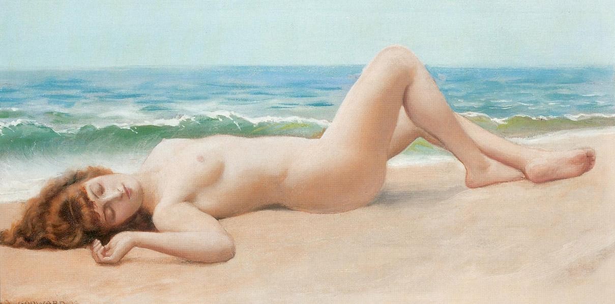 John William Godward Nu Sur La Plage